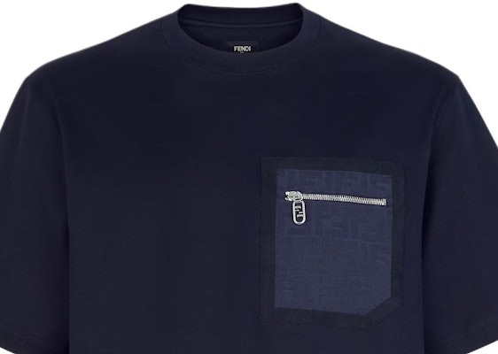 FENDI SS24 藍色拉鍊口袋細節圓領T恤 FY1257APM4F0QG0 Sizing FENDI SS24 藍色拉鍊口袋細節圓領T恤 FY1257APM4F0QG0