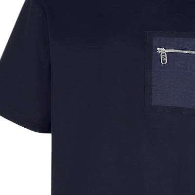 FENDI SS24 藍色拉鍊口袋細節圓領T恤 FY1257APM4F0QG0 Cheap FENDI SS24 藍色拉鍊口袋細節圓領T恤 FY1257APM4F0QG0