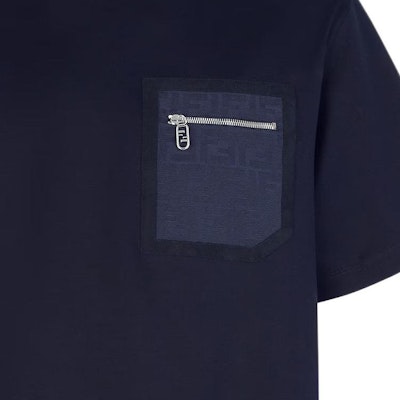 FENDI SS24 藍色拉鍊口袋細節圓領T恤 FY1257APM4F0QG0 1