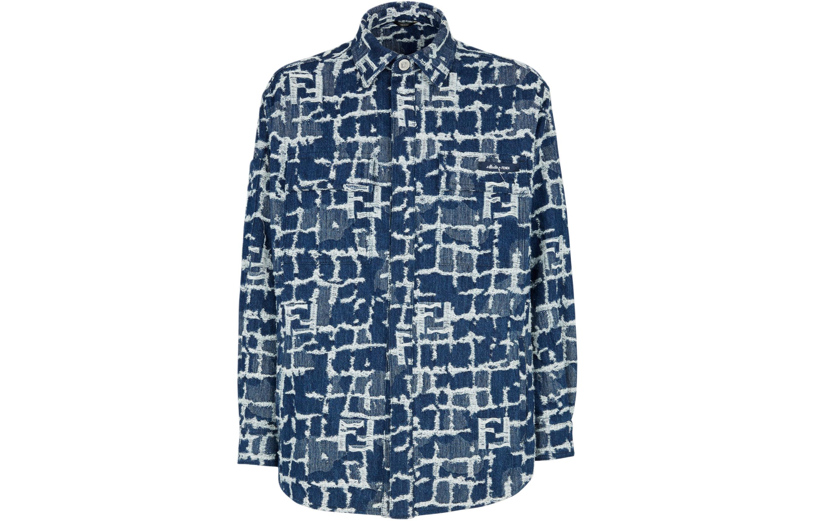 FENDI SS24  Blue Denim Jacket with Logo, Button-Up, Relaxed Fit. FW1292AR9NF0UV2