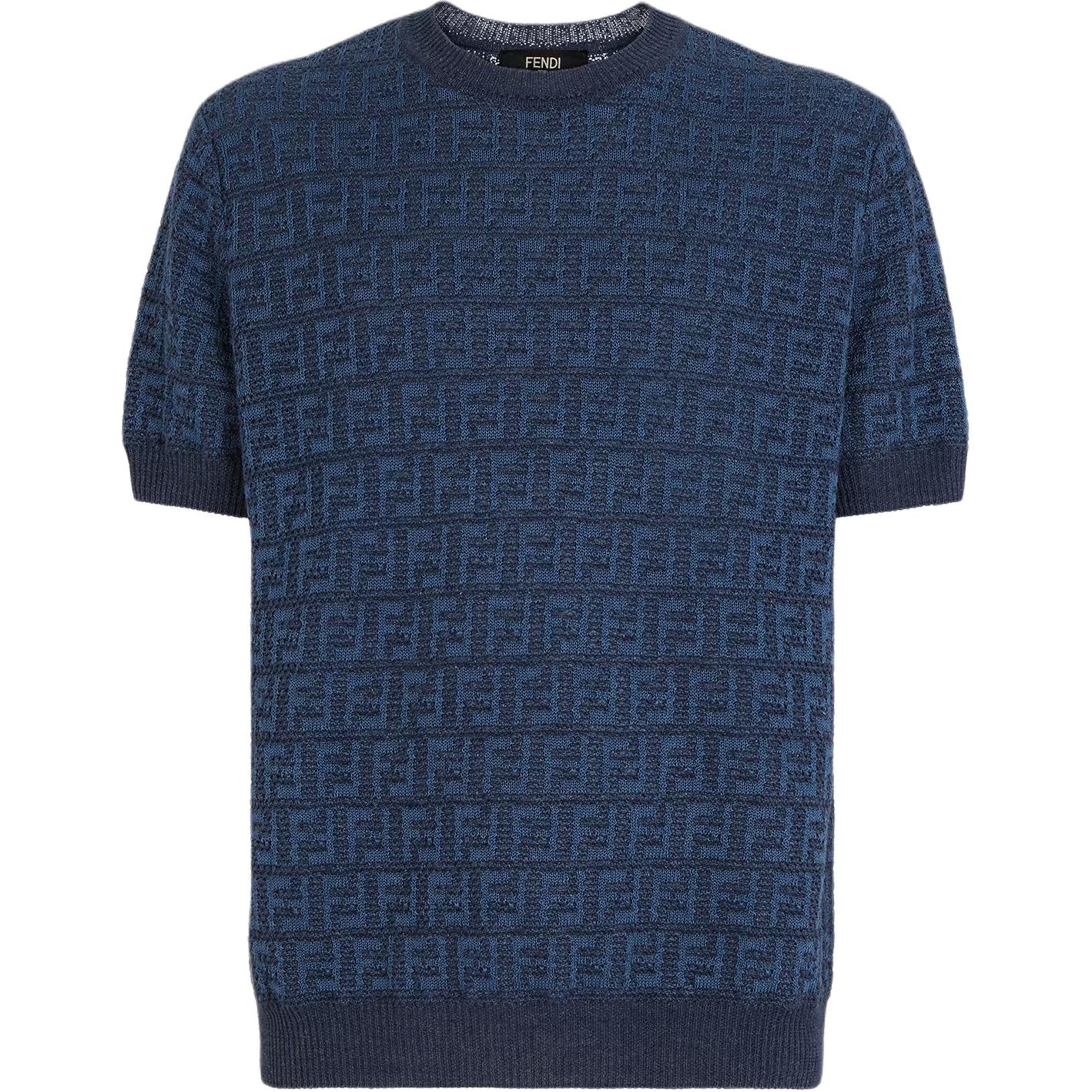 Order FENDI SS24 藍色標誌針織短袖圓領休閒上衣 FZY443AO5JF0GCT