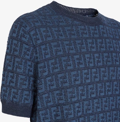 FENDI SS24 藍色標誌針織短袖圓領休閒上衣 FZY443AO5JF0GCT Shop FENDI SS24 藍色標誌針織短袖圓領休閒上衣 FZY443AO5JF0GCT