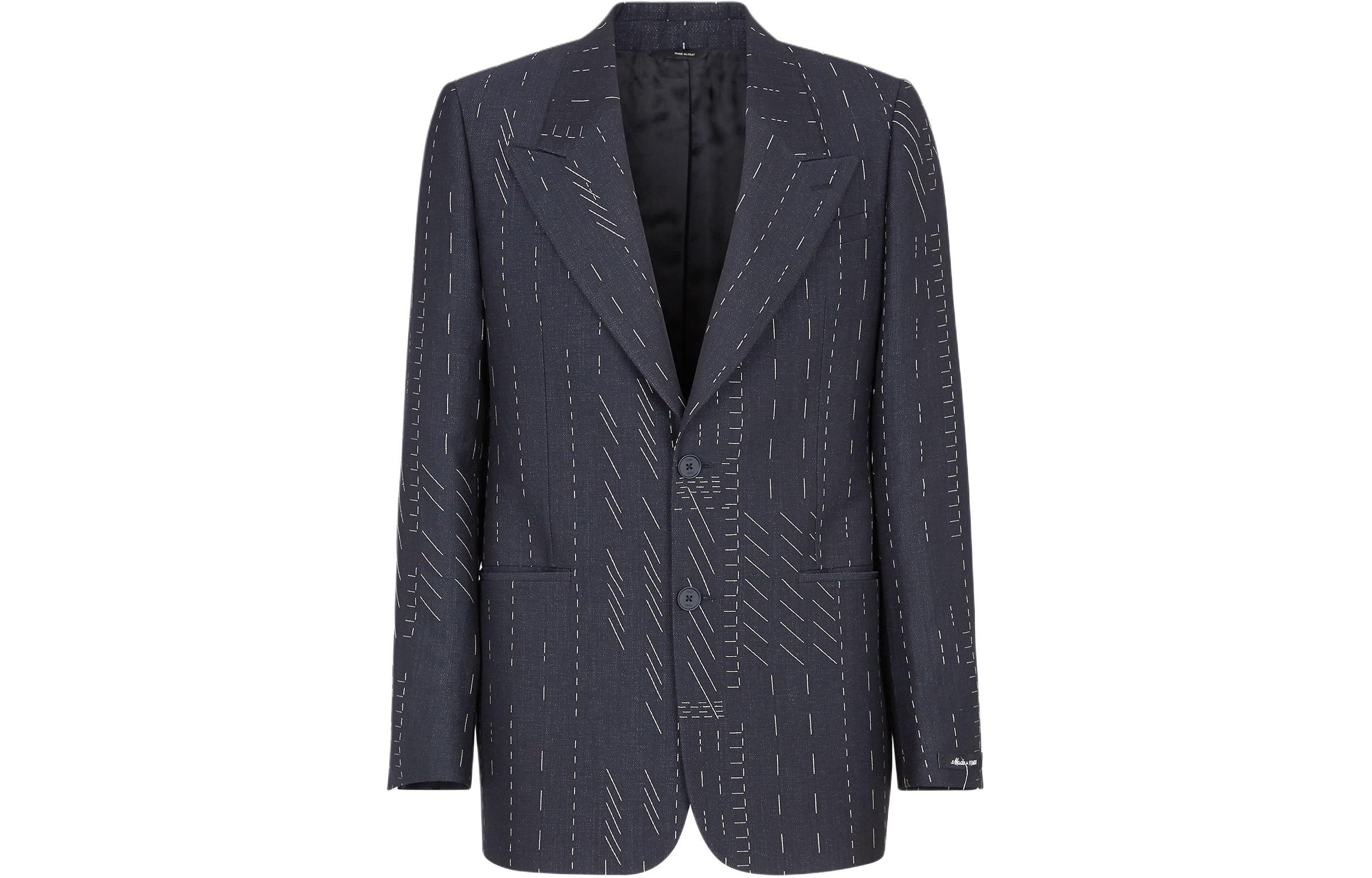 FENDI SS24  Blue Logo Patch Jacquard Single-Breasted Blazer. FJ0768AR91F03LQ