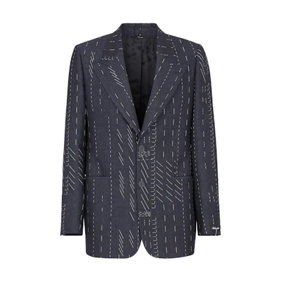 FENDI SS24 Blue Logo Patch Jacquard Single-Breasted Blazer. FJ0768AR91F03LQ