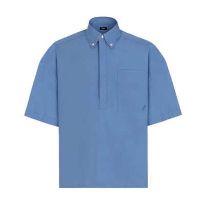 FENDI SS24 Blue Polo Shirt with Solid Color and Embroidered Logo. FS1287ARX4F0GCT