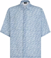 FENDI SS24 Blue Short Sleeve Shirt with Logo Print and Snap Buttons. FS0795AR62F0GCT FENDI SS24 Blue Short Sleeve Shirt with Logo Print and Snap Buttons. FS0795AR62F0GCT