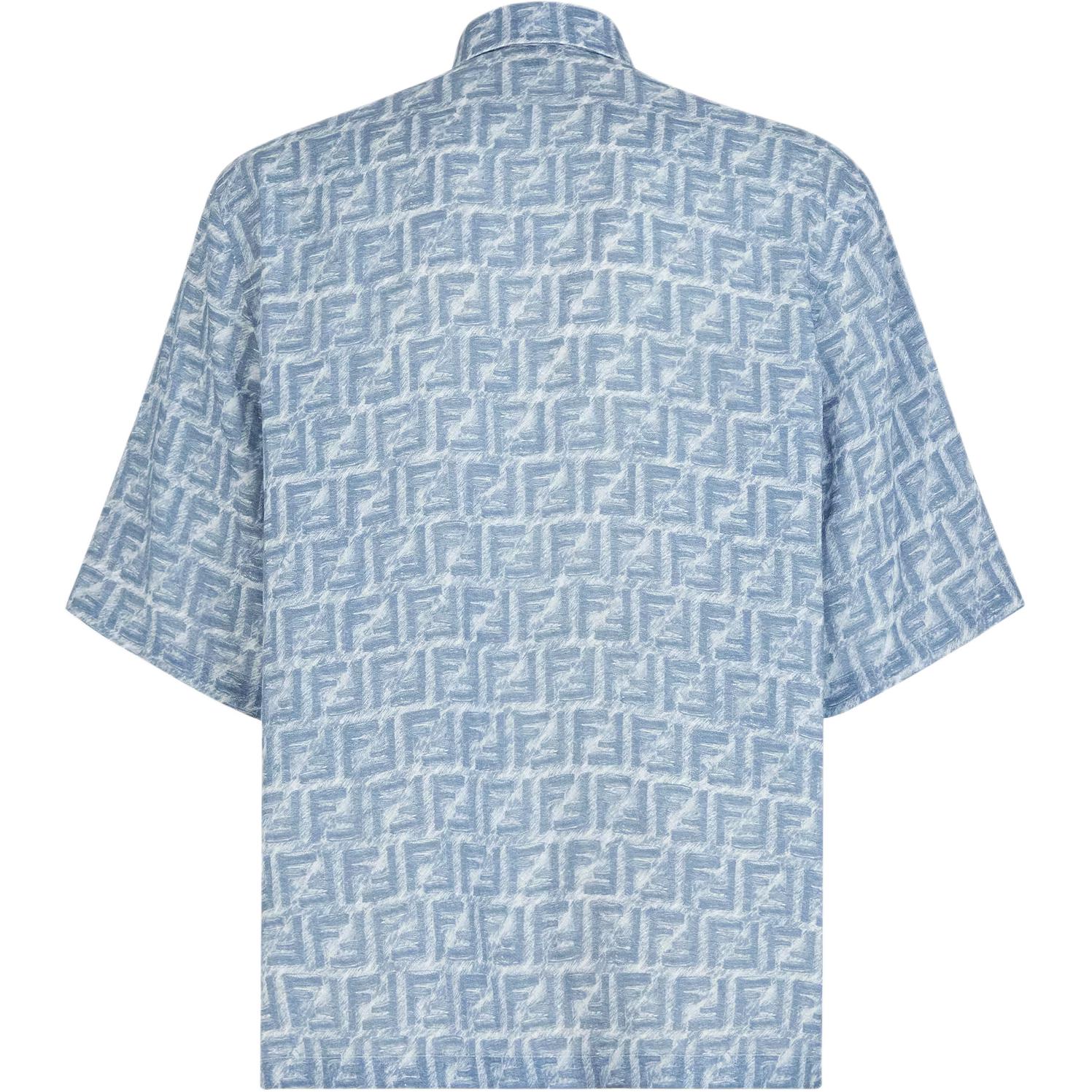 Lookbook 펜디 SS24 로고 프린트 스냅 버튼 블루 반팔 셔츠. FS0795AR62F0GCT