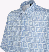 Shop FENDI SS24 藍色短袖襯衫附Logo印花與按扣設計。 FS0795AR62F0GCT