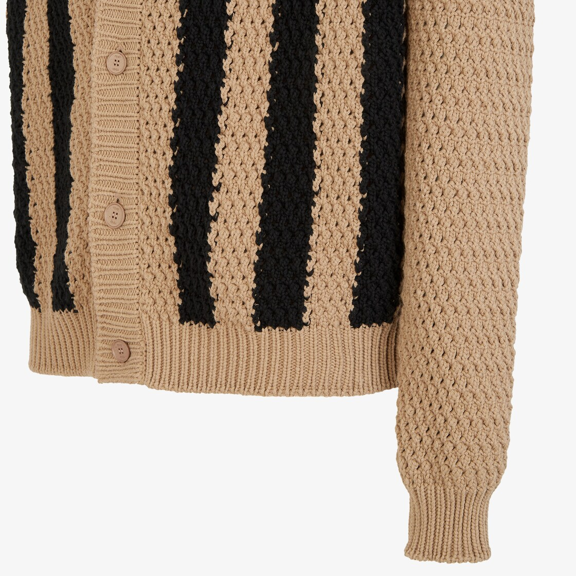 Shop FENDI 2024春夏 棕色條紋V領長袖針織開襟衫。 FZC149ARZEF0KBZ