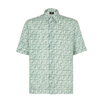 FENDI SS24 Green Short Sleeve Shirt with All-Over Logo Print. FS0795AR62F1MTQ
