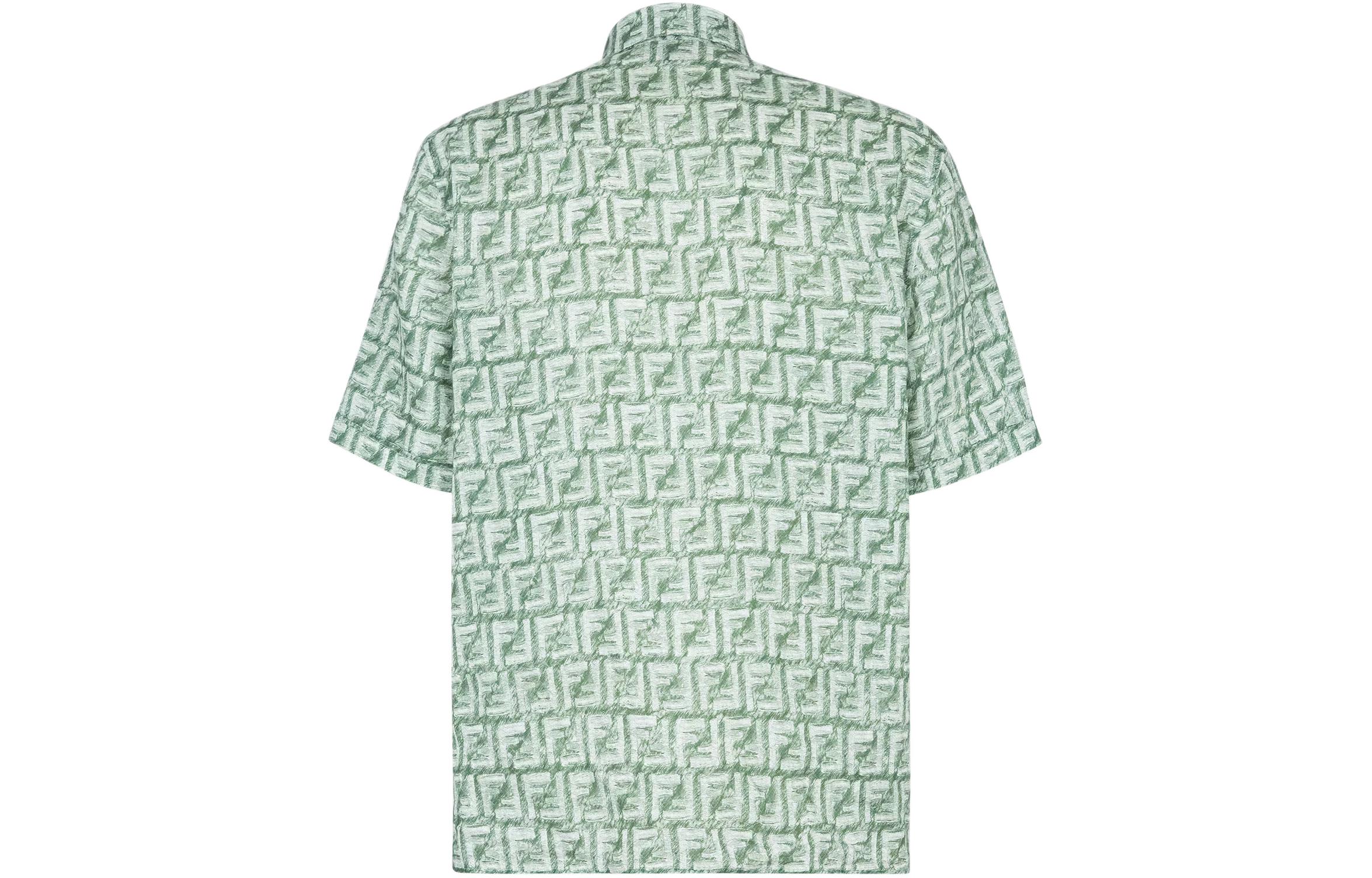 Lookbook FENDI SS24  Green Short Sleeve Shirt with All-Over Logo Print. FS0795AR62F1MTQ