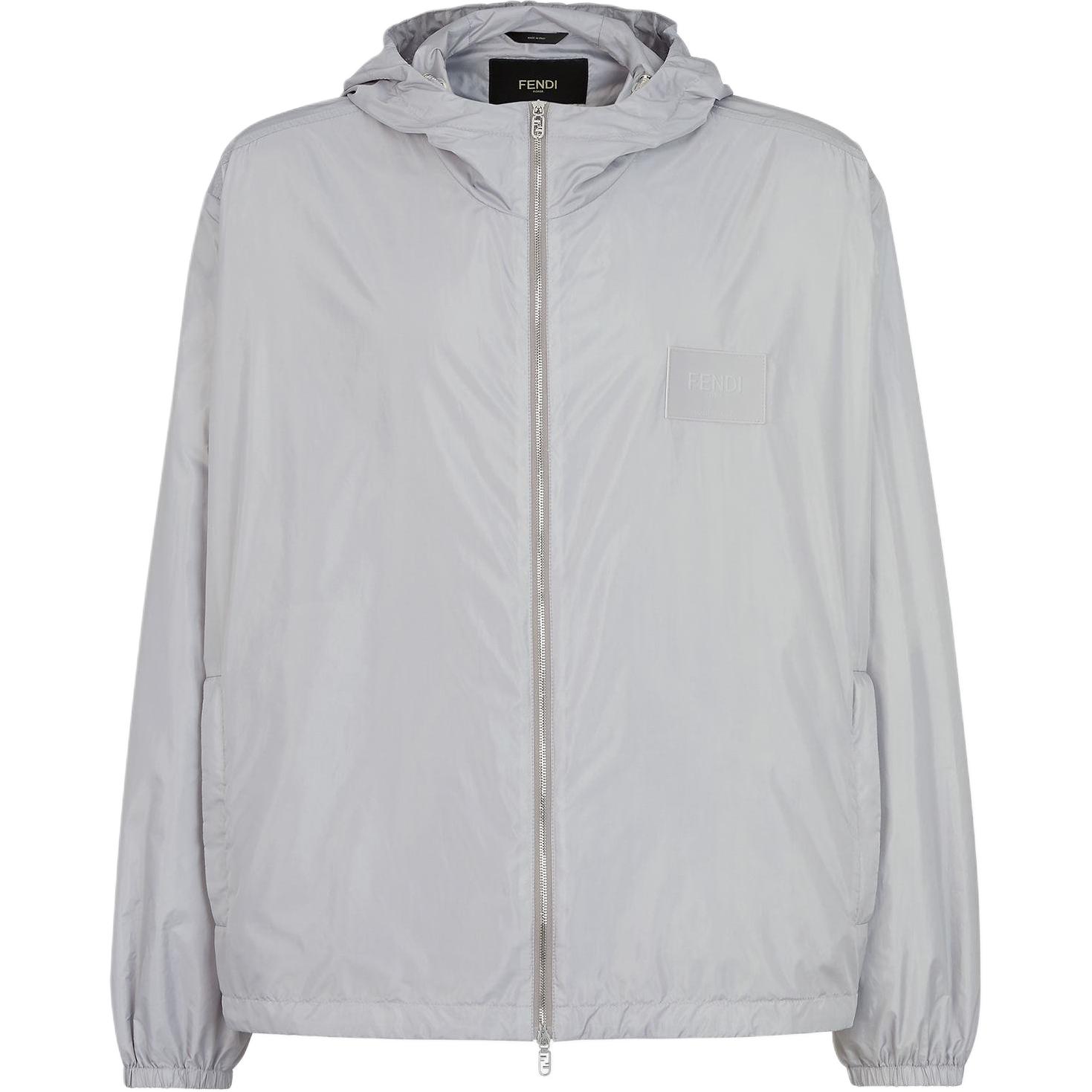 FENDI SS24  Grey Solid Logo Patch Zip-Up Hoodie Jacket. FAA935ARY6F0HH3