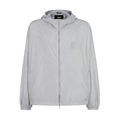 FENDI SS24 Grey Solid Logo Patch Zip-Up Hoodie Jacket. FAA935ARY6F0HH3