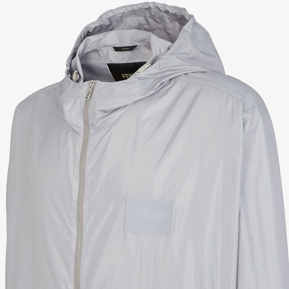 Shop 芬迪 SS24 灰色徽标贴饰拉链连帽夹克外套. FAA935ARY6F0HH3