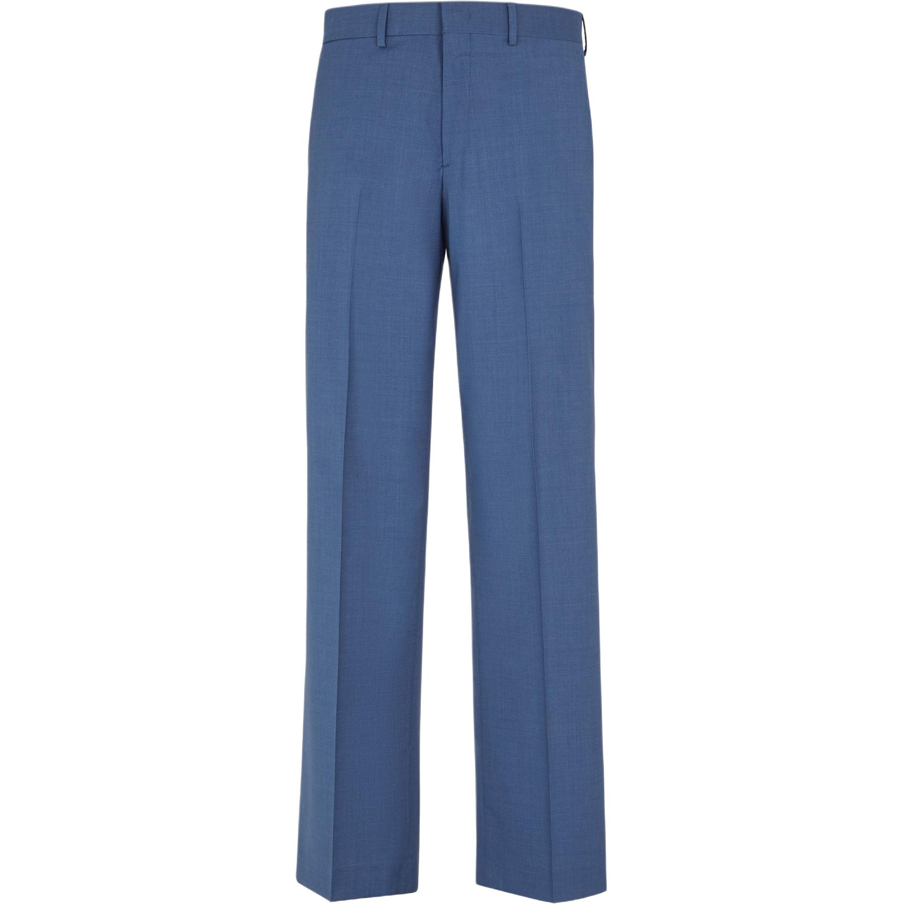 FENDI SS24  Solid Color Mid-Rise Pleated Straight Pants Blue FB0961ASCHF0QC7