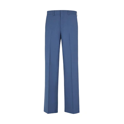 FENDI SS24 Solid Color Mid-Rise Pleated Straight Pants Blue FB0961ASCHF0QC7