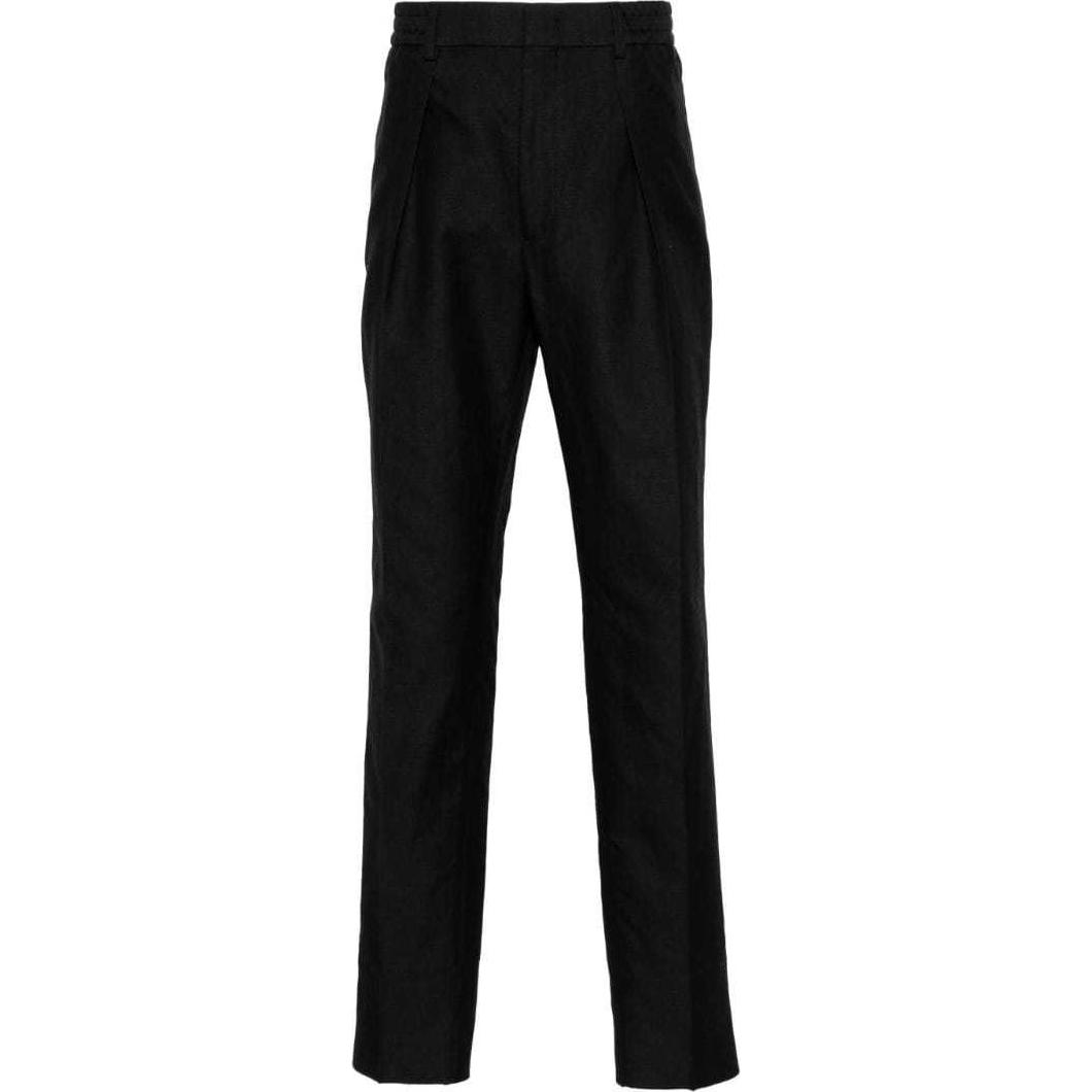 FENDI SS24  Solid Textured Pleated Slim Tapered Pants Black. FB0767AR9DF0QA1