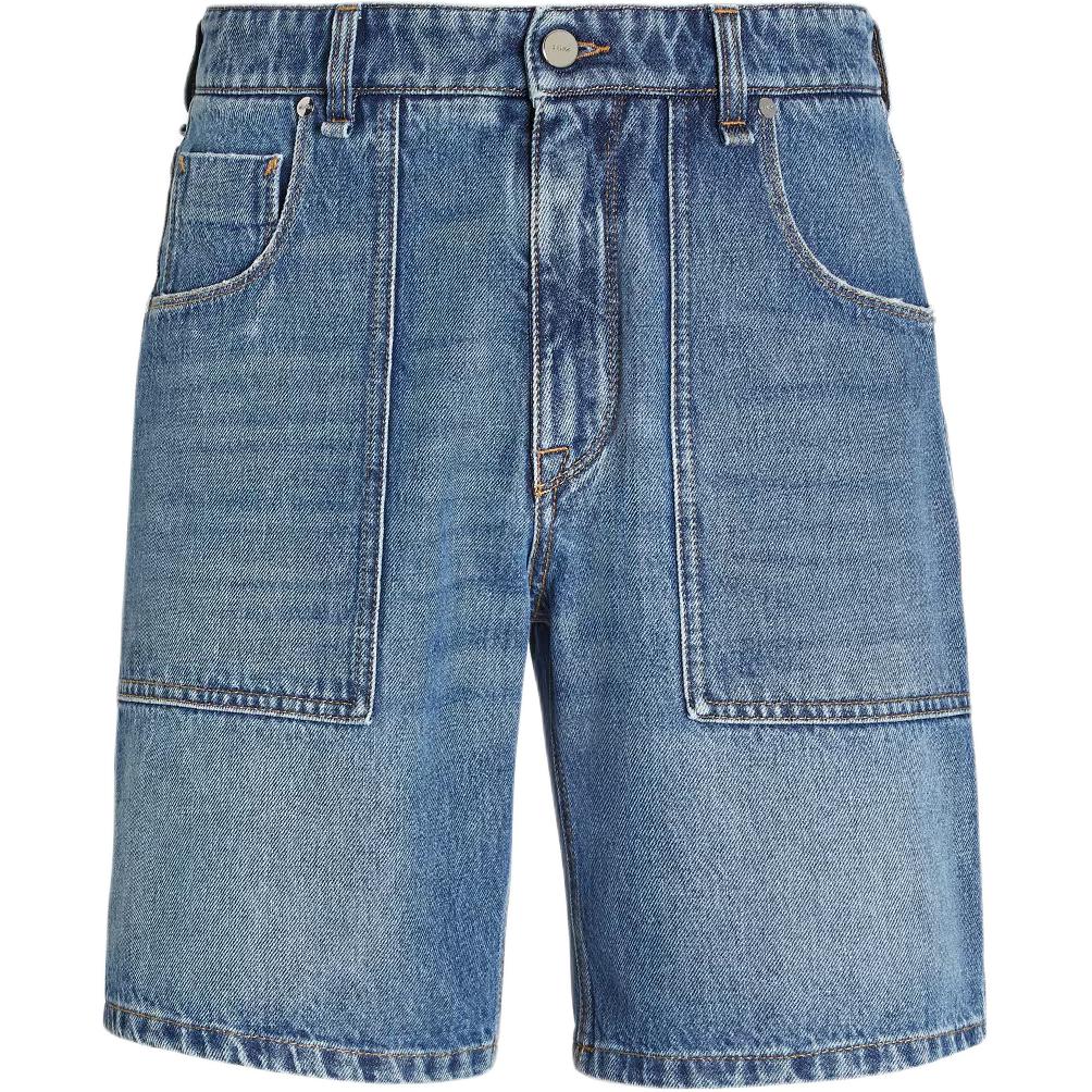 FENDI SS24  Straight-Leg Denim Shorts with Logo Patch Blue. FLP358AS02F0RBB