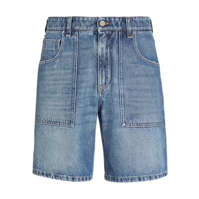 FENDI SS24 Straight-Leg Denim Shorts with Logo Patch Blue. FLP358AS02F0RBB