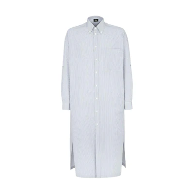 FENDI SS24 Striped Long-Sleeve Button-Up Shirt Light Blue Loose Fit FS1246AR5VF0HH3