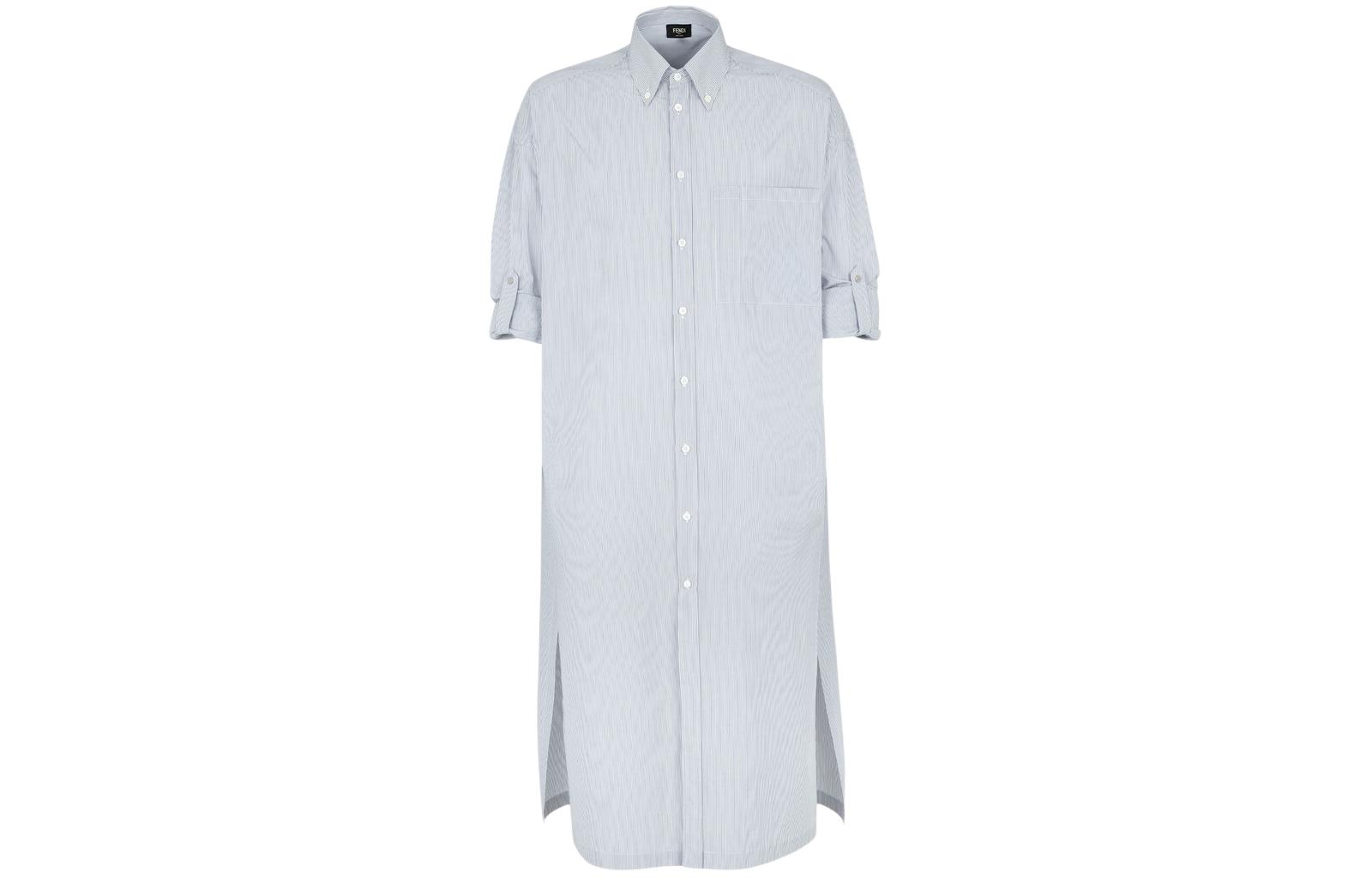 Lookbook FENDI Kemeja Long-Sleeve Striped SS24 Loose Fit Warna Biru Muda FS1246AR5VF0HH3