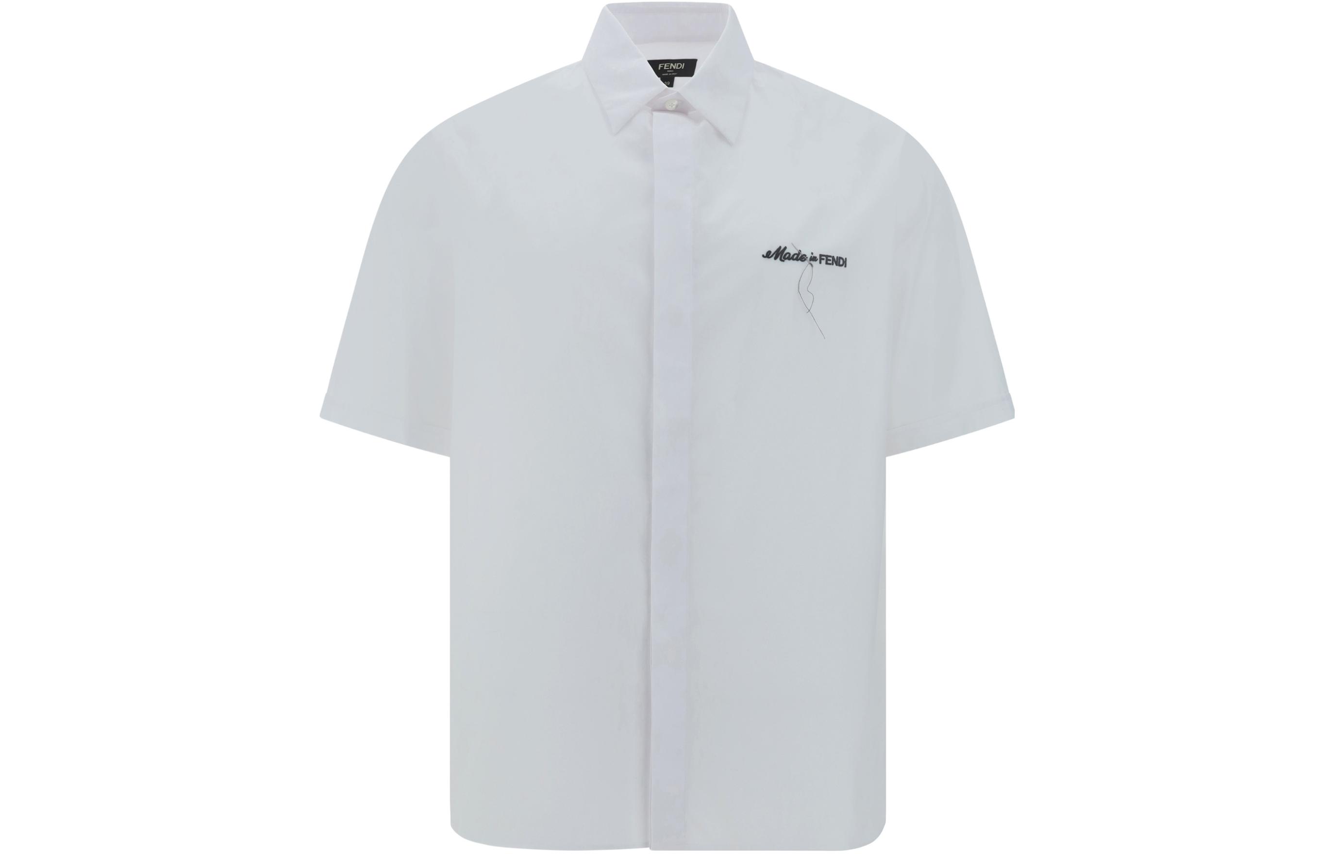 FENDI SS24  White Short Sleeve Shirt with Letter Embroidery and Collar. FS0795AR64F0QA0