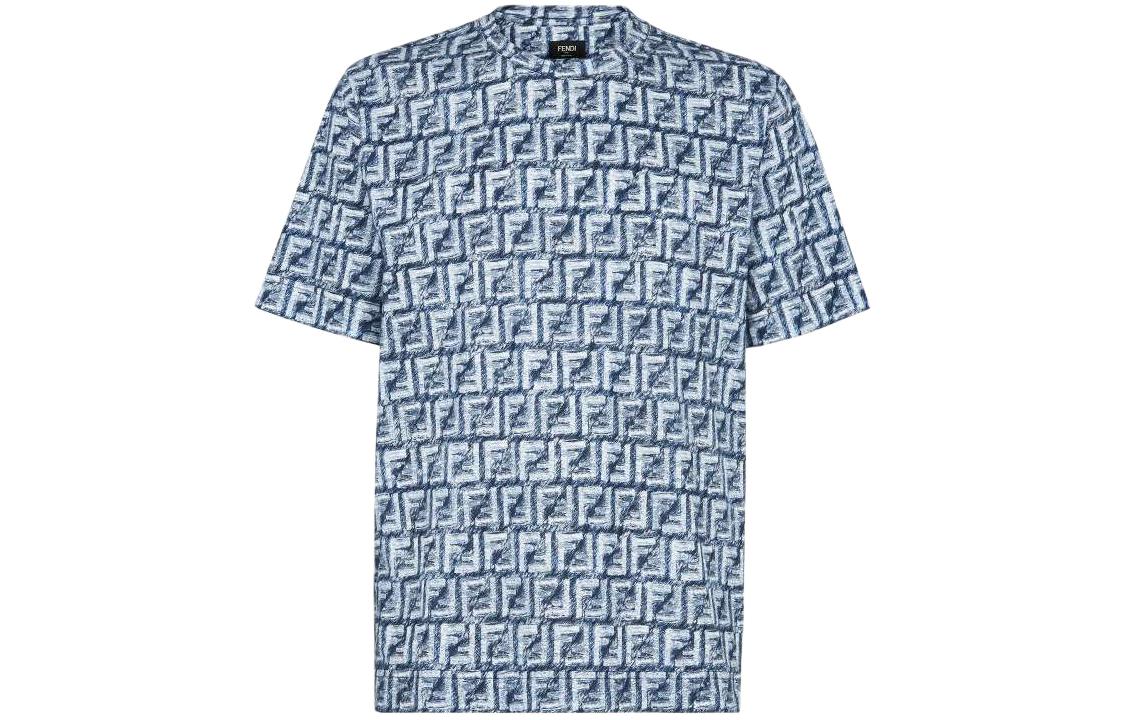 Order FENDI SS24 Camiseta Azul Casual con Logo por Todo Lado. FY0936AR79F04V6
