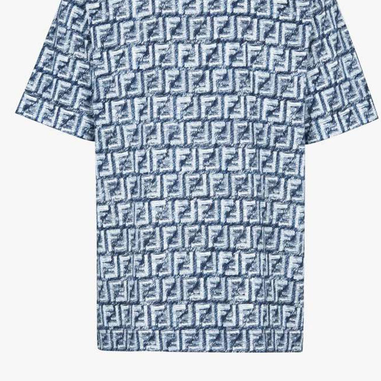 Sizing FENDI SS24 Camiseta Azul Casual con Logo por Todo Lado. FY0936AR79F04V6