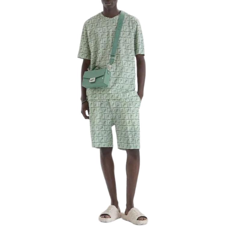 FENDI SS24 All-Over Logo Green Oversized Relaxed Fit T-Shirt for Men. FY0936AR79F1MTQ 圖 4
