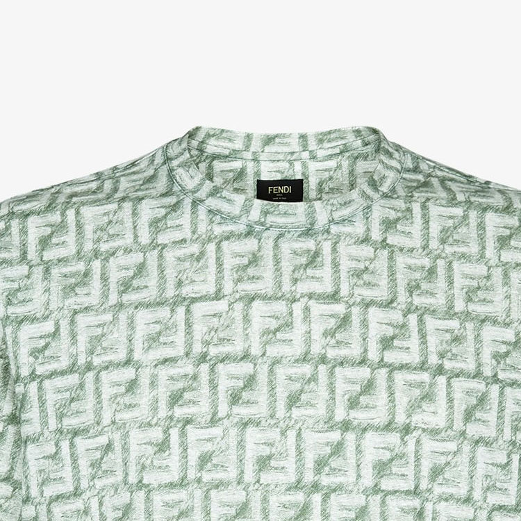 FENDI SS24 All-Over Logo Green Oversized Relaxed Fit T-Shirt for Men. FY0936AR79F1MTQ 圖 6