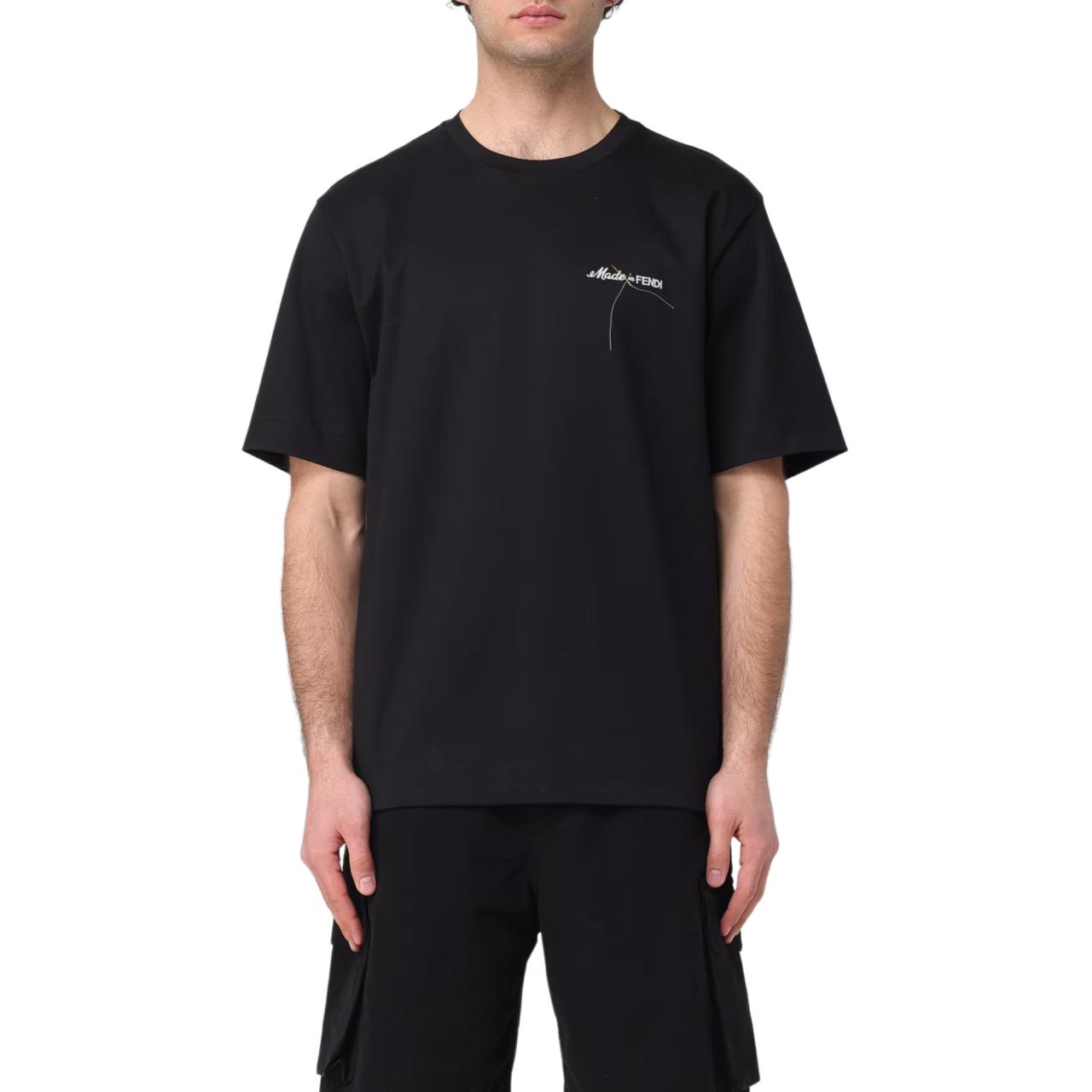 Details for FENDI SS24 Kaos Pria Hitam Cetak Huruf Crewneck Lengan Pendek. FY0936AR6WF0-QA1