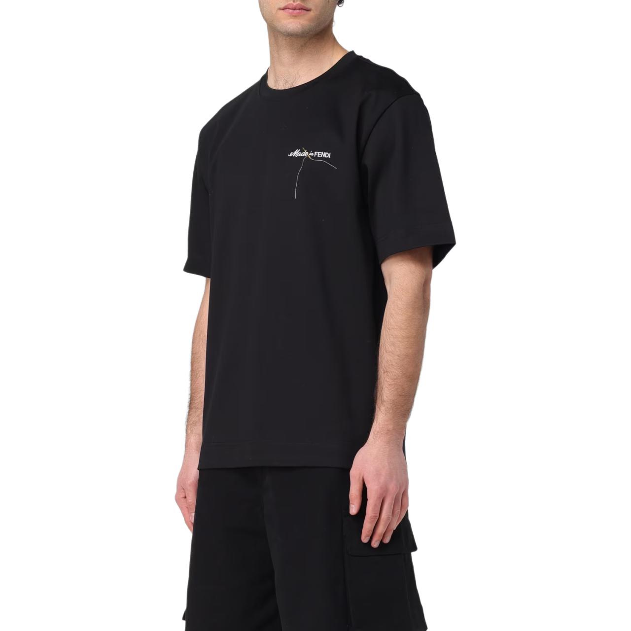 Sizing FENDI SS24 Kaos Pria Hitam Cetak Huruf Crewneck Lengan Pendek. FY0936AR6WF0-QA1