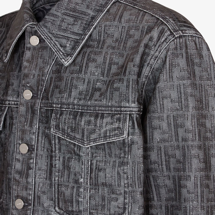 Shop FENDI SS24 Jaket Denim Cetak Logo Kelabu Lengan Panjang Berkerah. FW0428APSWF1LUY
