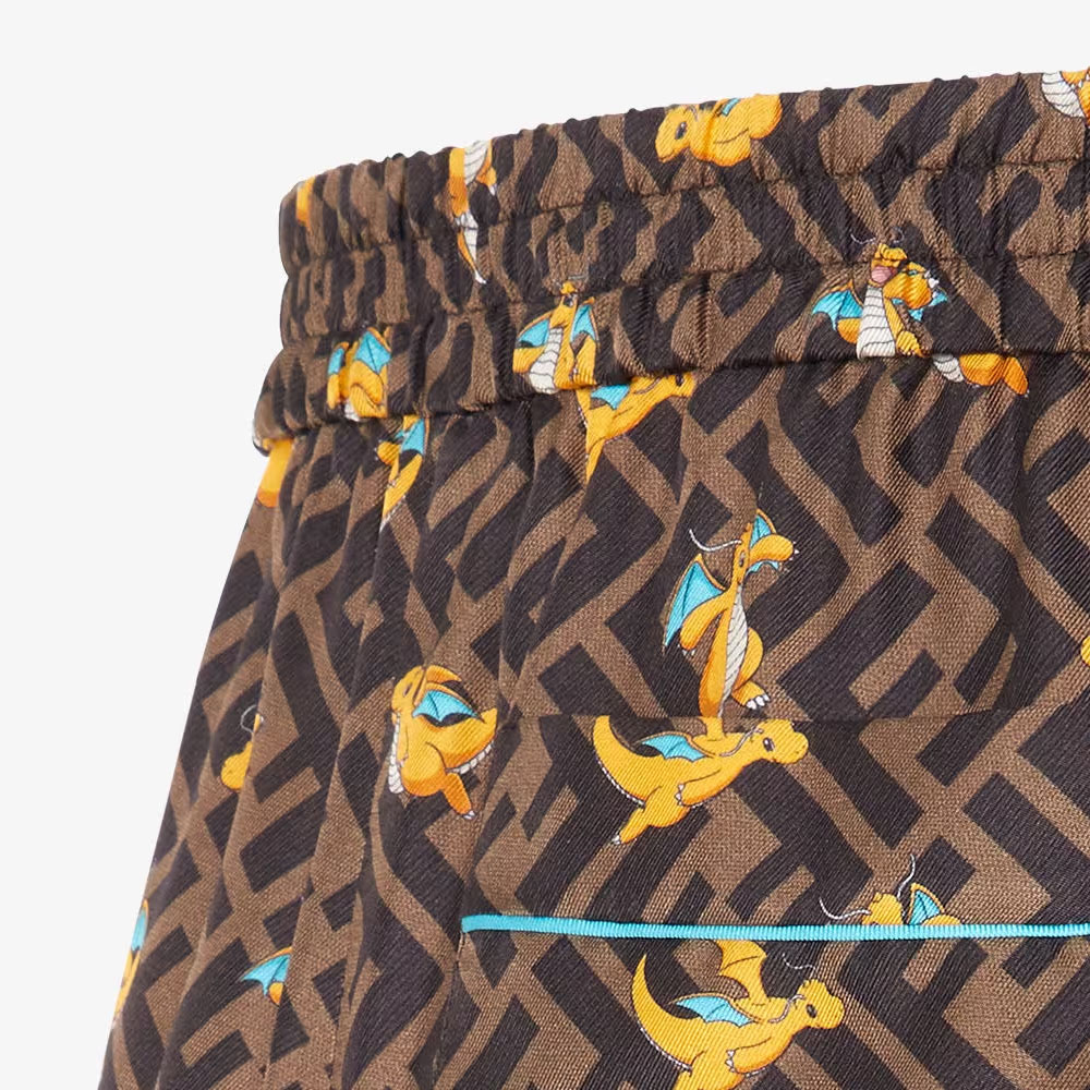 Shop 芬迪 SS24 精灵宝可梦印花拉链休闲裤 棕色 男款 FB0748AQIOF0ZA0