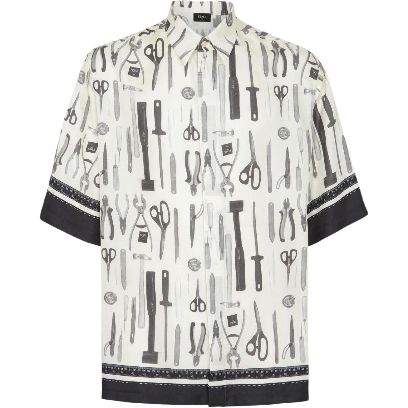 FENDI SS24 Utility Print Short-Sleeve Button-Up Shirt White FS0966AR65F1MTG