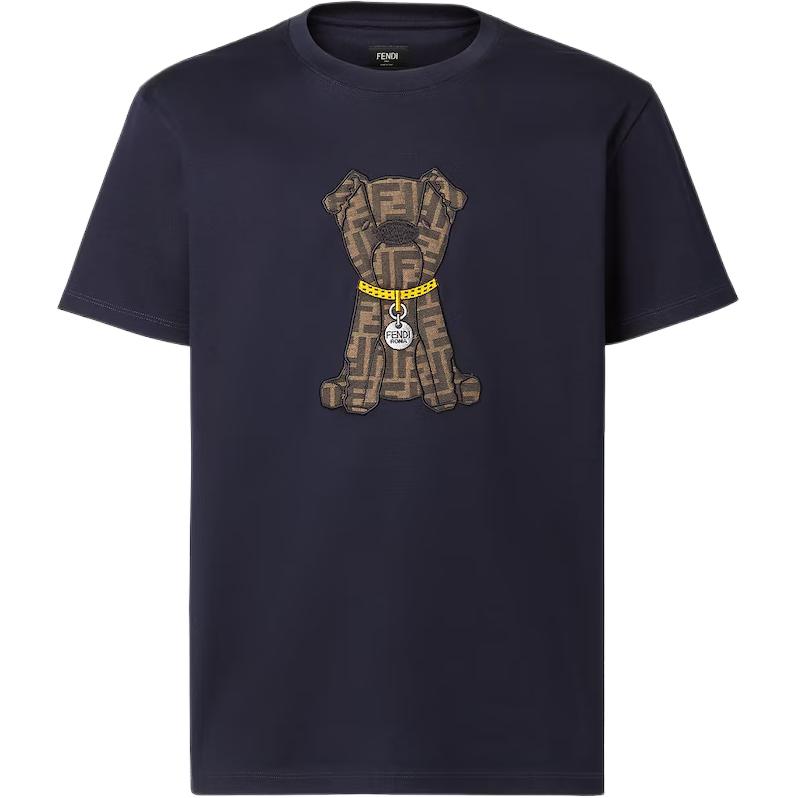FENDI SS26 FF Jacquard Dog Print Crewneck Short-Sleeve T-Shirt FY0936AW0PF0QG0