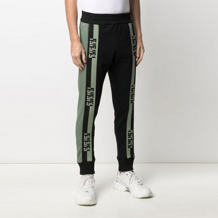 Shop FENDI 条纹拼接针织运动裤 - 男女同款彩色拼接设计. FAB562A529F1DS9