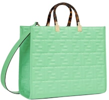 Fendi Sunshine Medium Green Leather Shopper With FF Motif Green Fendi Sunshine Medium Green Leather Shopper With FF Motif Green