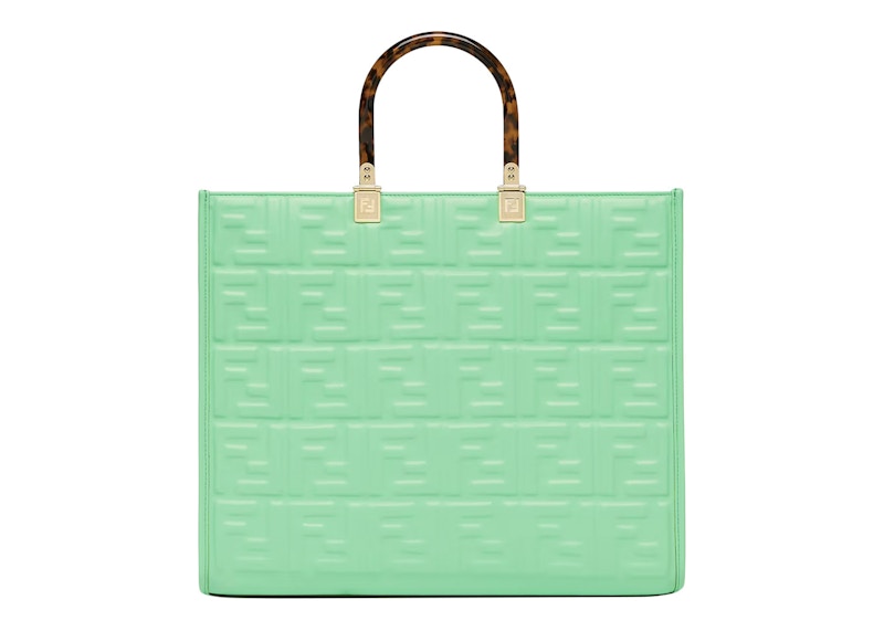 Order 芬迪陽光中號綠色FF圖案皮革購物袋