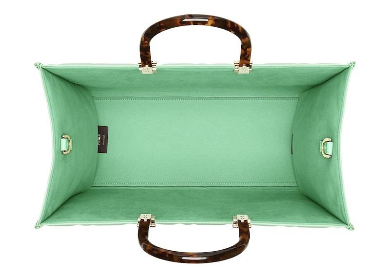 Lookbook 芬迪陽光中號綠色FF圖案皮革購物袋