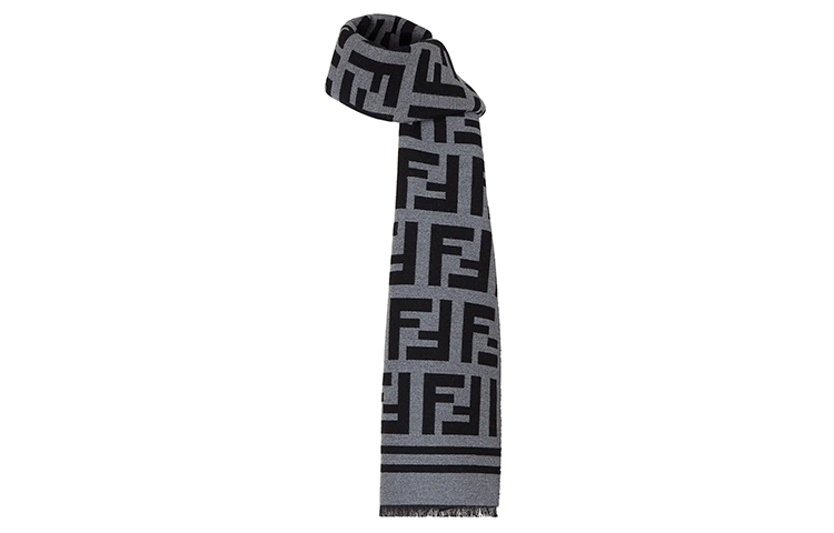 FENDI Unisex Wool Silk Scarf Black/Grey FXS424A3Q1F0RP3 圖 3