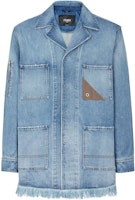 FENDI Washed Leather Detail Cuban Collar Denim Jacket Blue - . FW1225AN4WF0QG0 FENDI Washed Leather Detail Cuban Collar Denim Jacket Blue - . FW1225AN4WF0QG0