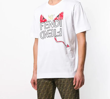 FENDI Baju-T Lengan Pendek Reka Monster Lukisan Tangan Putih FY0936A6ZOF0QA0 Cheap FENDI Baju-T Lengan Pendek Reka Monster Lukisan Tangan Putih FY0936A6ZOF0QA0