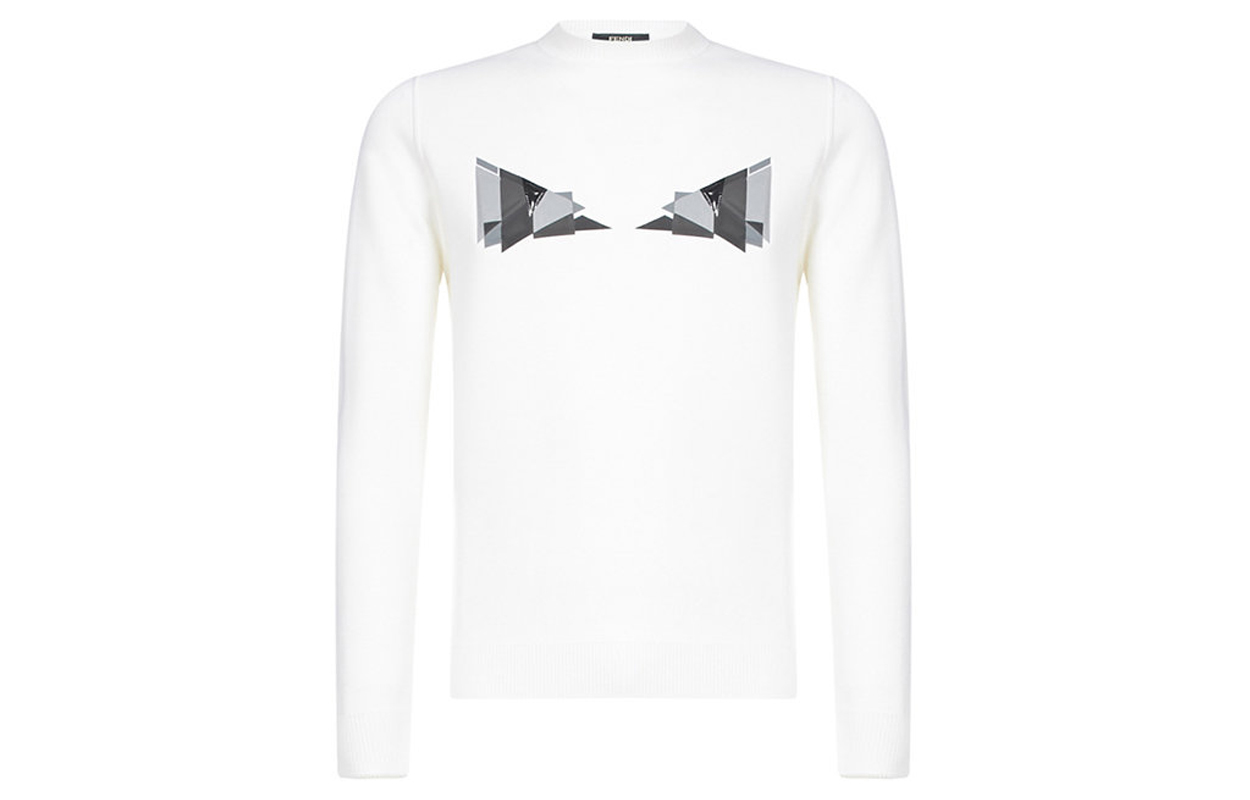 Fendi White Knit Pullover Sweater with Monster Eye Design FAE537AAY3F0ZNM