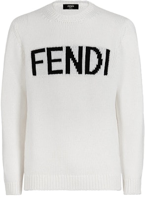 FENDI White Logo Intarsia Wool Pullover Sweater FZZ387A3M3F0QA0 Order FENDI White Logo Intarsia Wool Pullover Sweater FZZ387A3M3F0QA0