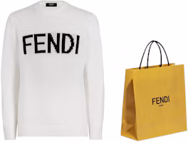 Shop FENDI 白色Logo羊毛提花針織套頭毛衣 FZZ387A3M3F0QA0