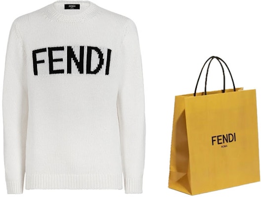 FENDI White Logo Intarsia Wool Pullover Sweater FZZ387A3M3F0QA0 Shop FENDI White Logo Intarsia Wool Pullover Sweater FZZ387A3M3F0QA0