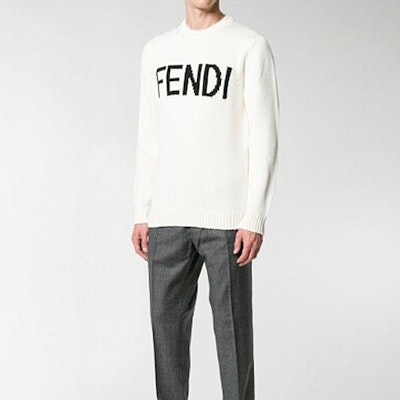 FENDI White Logo Intarsia Wool Pullover Sweater FZZ387A3M3F0QA0 Purchase FENDI White Logo Intarsia Wool Pullover Sweater FZZ387A3M3F0QA0