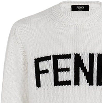 FENDI White Logo Intarsia Wool Pullover Sweater FZZ387A3M3F0QA0 1