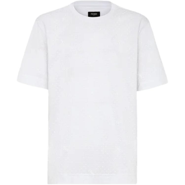 FENDI White Micro Round Neck Short Sleeve T-Shirt. FY0936AH0JF0QA0